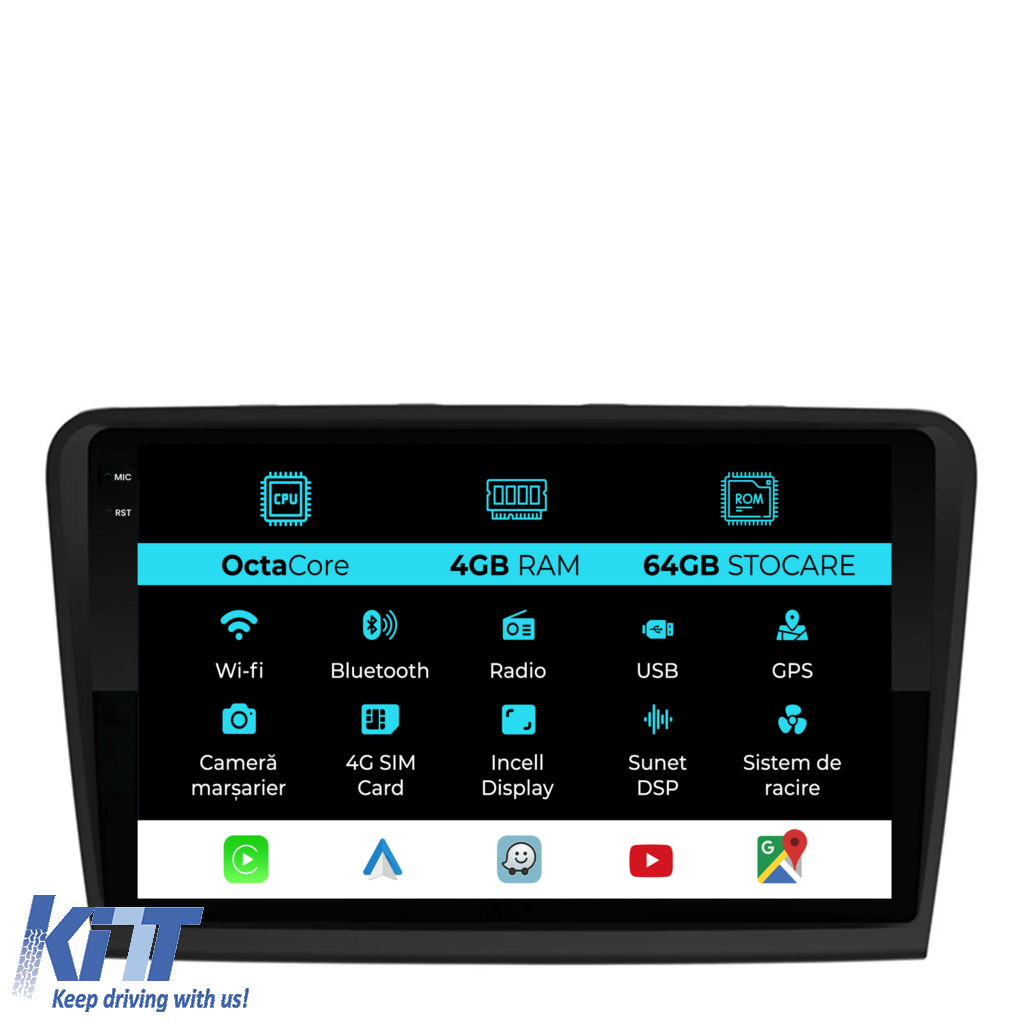 Navigation til Skoda Superb 2 (2008-2015), 10 tommer, 4 GB RAM, 64 GB lager, Carplay