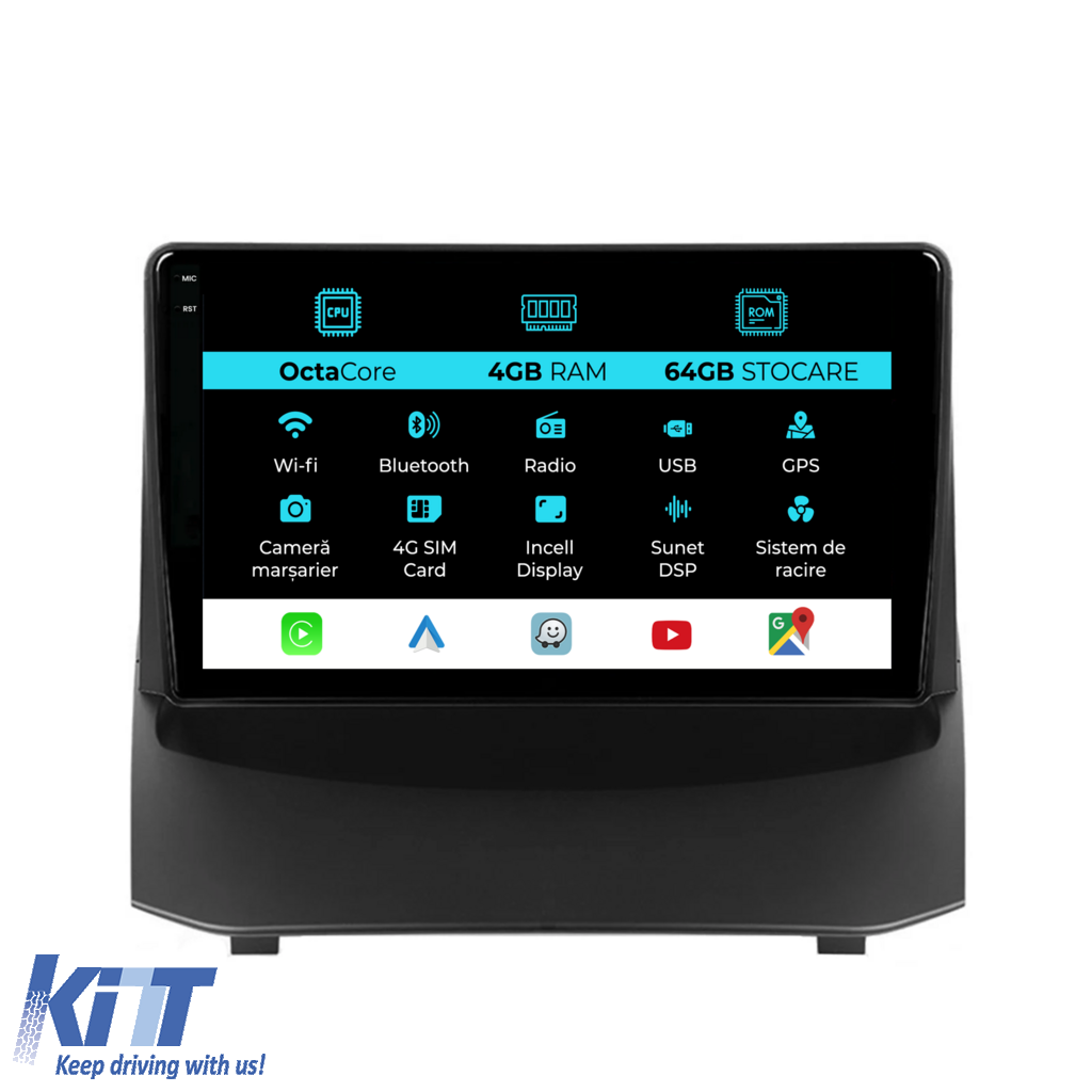 Navigation til Ford Fiesta, (2009-2017), 9 tommer, 4 GB RAM, 64 GB lager, Carplay
