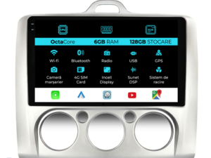 Navigation til Ford Focus, (2004-2012), 9 tommer, 6 GB RAM, 128 GB lagerplads, Carplay, manuel klimakontrol