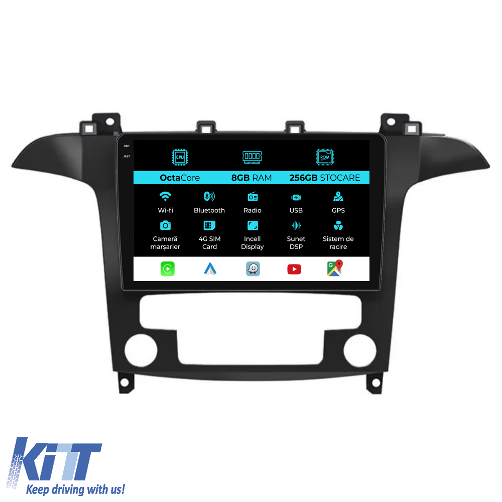 Navigation til Ford S-Max, (2006 - 2015), 9 tommer, 8GB RAM, 256GB lager, Carplay, automatisk klimaanlæg