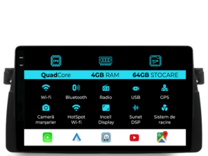 Navigation til BMW 3-serie E46 (1997-2005), QuadCore, 9 tommer, 4Gb RAM, 64Gb lager, Carplay