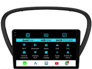 Navigation til Peugeot 607, (2004-2011), QuadCore, 9 Tommer, 4Gb RAM, 64Gb Lager, Carplay.