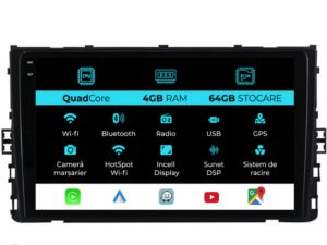 Navigation til Volkswagen T-Roc (2017-2025), QuadCore, 9 tommer, 4Gb RAM, 64Gb lager, Carplay