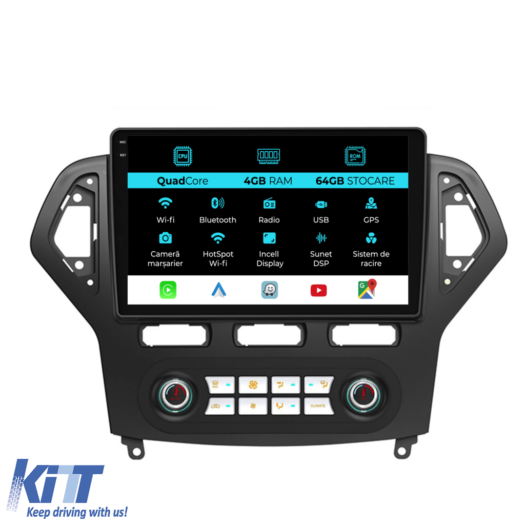 Navigation til Ford Mondeo, (2007-2014), QuadCore, 10 Tommer, 4Gb RAM, 64Gb Lager, Carplay - Automatisk Klimakontrol