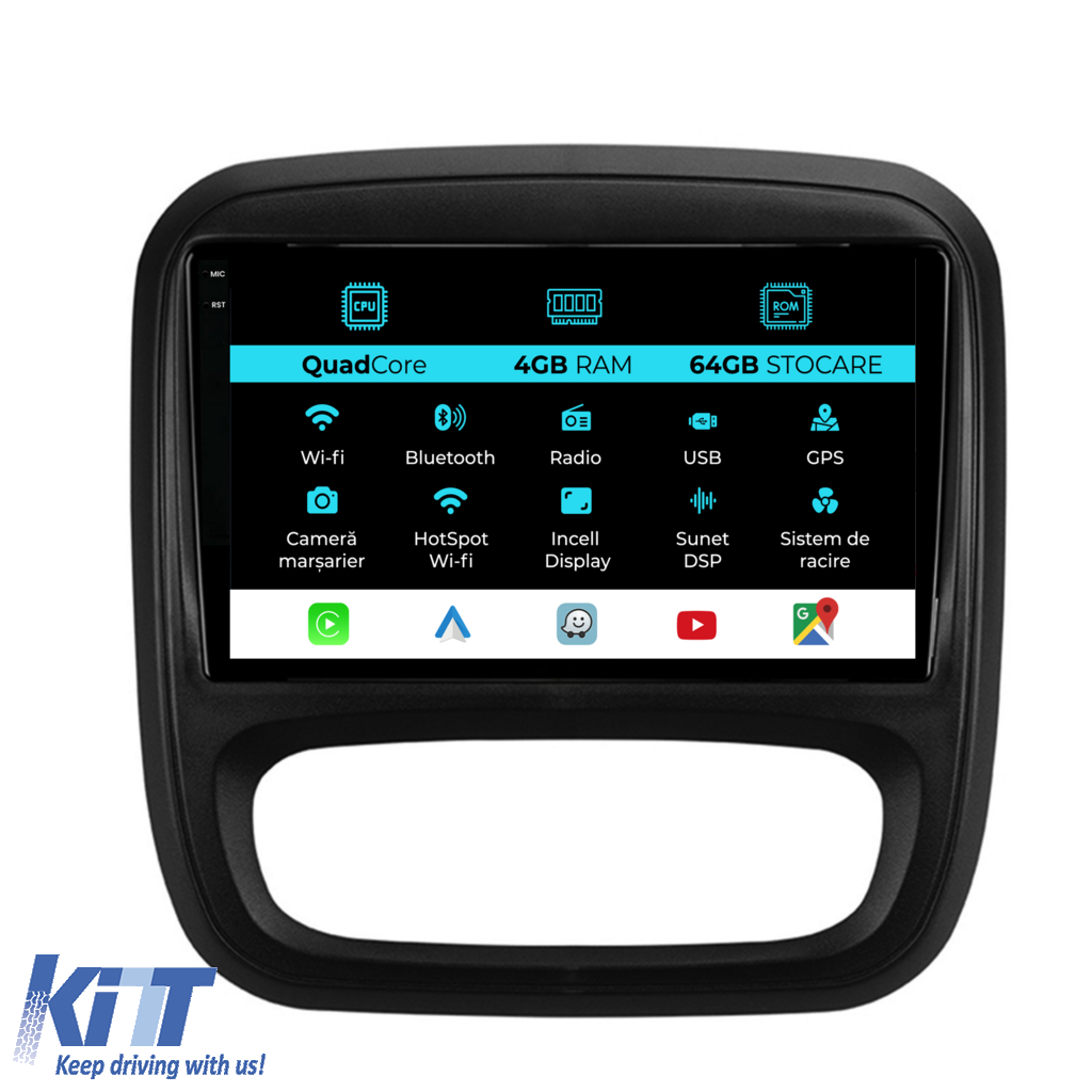 Navigation til Opel Vivaro, Renault Trafic, Fiat Talento (2014 - 2018), QuadCore, 9 tommer, 4Gb RAM, 64Gb lager, Carplay.