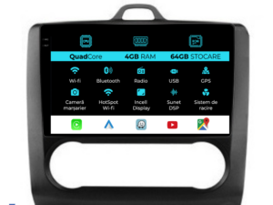 Navigation til Ford Focus, (2004-2012), QuadCore, 9 tommer, 4 GB RAM, 64 GB lager, Carplay, automatisk klimakontrol