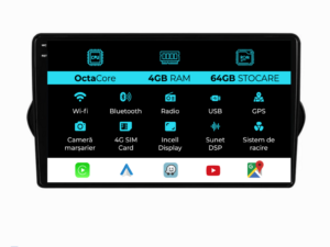 Navigation til Fiat Tipo, (2015-2021), 9 tommer, 4Gb RAM, 64Gb lager, Carplay.
