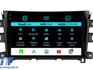 Navigation til Nissan Navara, 2015-2022, QuadCore, 10 tommer, 4GB RAM, 64GB lager, Carplay