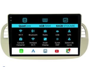 Navigation til Fiat 500, (2007-2015), 9 tommer, QuadCore, 4Gb RAM, 64Gb lager, Carplay
