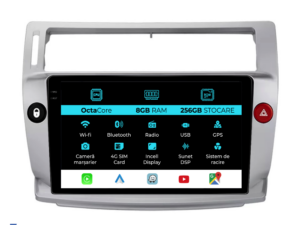 Navigation til Citroen C4, (2004-2009), 9 Tommer, 8Gb RAM, 256Gb Lager, Carplay