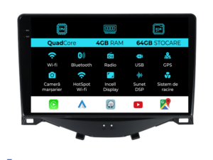 Navigation til Peugeot 108, Citroen C1, Toyota Aygo (2014 - 2022), QuadCore, 9 tommer, 4GB RAM, 64GB lager, Carplay