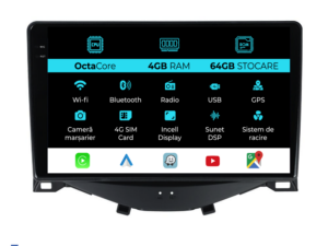 Navigation til Peugeot 108, Citroen C1, Toyota Aygo (2014 - 2022), 9 tommer, 4 GB RAM, 64 GB lager, Carplay