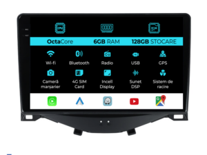 Navigation til Peugeot 108, Citroen C1, Toyota Aygo (2014 - 2022), 9 tommer, 6 GB RAM, 128 GB lager, Carplay
