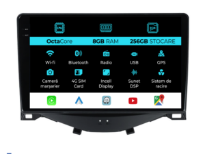 Navigation til Peugeot 108, Citroen C1, Toyota Aygo (2014 - 2022), 9 tommer, 8 GB RAM, 256 GB lager, Carplay