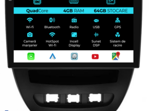 Navigation til Peugeot 107, Citroën C1, Toyota Aygo (2005 - 2015), QuadCore, 10 tommer, 4GB RAM, 64GB lager, Carplay