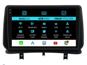 Navigation til Android, Renault Clio 3 (2005-2014), 9 Tommer, 6Gb RAM, 128Gb Lagerplads, Carplay