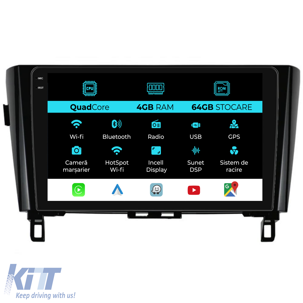 Navigation til Nissan Qashqai J11, X Trail T32 (2013-2018), QuadCore, 10 Tommer, 4Gb RAM, 64Gb Lager, Carplay
