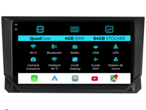 Navigation til Seat Ibiza, 2017 - 2025, QuadCore, 9 tommer, 4 GB RAM, 64 GB lager, Carplay
