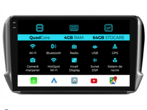 Navigation til Peugeot 208, 2008 (2013-2018), QuadCore, 10 tommer, 4 GB RAM, 64 GB lager, Carplay