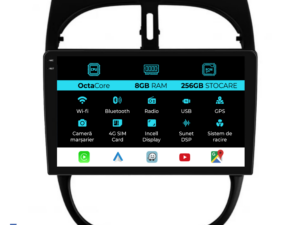 Navigation til Peugeot 206, (2001-2008), 9 Tommer, 8Gb RAM, 256Gb Lagerplads, Carplay