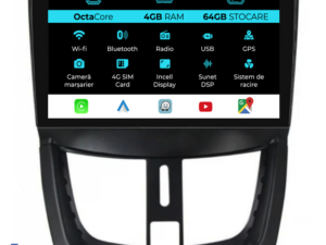 Navigation til Peugeot 207, (2006-2015), 9 tommer, 4 GB RAM, 64 GB lager, Carplay