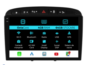 Navigation til Peugeot 308, 408 (2008-2013), 9 tommer, 4Gb RAM, 64Gb lager, Carplay