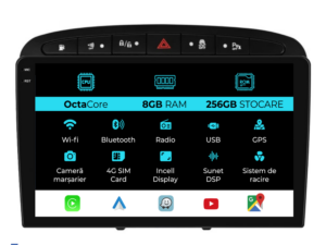 Navigation til Peugeot 308, 408 (2008-2013), 9 tommer, 8 GB RAM, 256 GB lager, Carplay