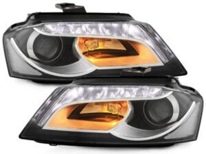 LED DRL-forlygter velegnede til Audi A3 8P 8P1 8PA (2009-2013) Facelift Design med dagkørelys i sort.