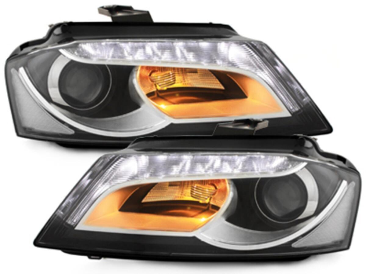 LED DRL-forlygter velegnede til Audi A3 8P 8P1 8PA (2009-2013) Facelift Design med dagkørelys i sort.
